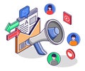 Social media marketing email promotion with megaphone