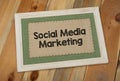 Social Media marketing words written on wood slate and wooden background