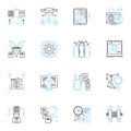 Social media monitoring linear icons set. Analytics, Branding, Connections, Crisis, Dashboard, Engagement, Feedback line