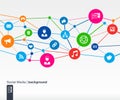 Social media network. Growth background with lines, circles and integrate flat icons. Royalty Free Stock Photo