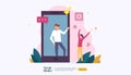 Social Media network and influencer concept with young people character in flat style. illustration template for web landing page Royalty Free Stock Photo