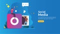 Social Media network and influencer concept with young people character in flat style. illustration template for web landing page Royalty Free Stock Photo