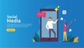 Social Media network and influencer concept with young people character in flat style. illustration template for web landing page Royalty Free Stock Photo