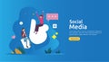 Social Media network and influencer concept with young people character in flat style. illustration template for web landing page Royalty Free Stock Photo