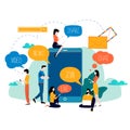 Social media, networking, chatting, texting, communication, online community, posts, comments, news flat vector illustration. Peop Royalty Free Stock Photo