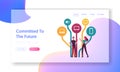 Social Media Networking Landing Page Template. Characters Holding Smartphones Communicating Online Using Free Network