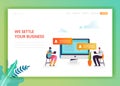 Social Media Networking Landing Page Template. People Characters Chatting in Social Network using Mobile Gadgets Website