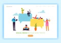 Social Media Networking Landing Page Template. People Characters Chatting in Social Network using Mobile Gadgets Website