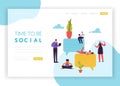 Social Media Networking Landing Page Template. People Characters Chatting in Social Network using Mobile Gadgets Website