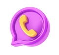 Social media notification icon. Purple speech bubble with yellow phone icon