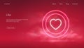 Social media notification love like heart icon, futuristic technology with turquoise neon glow in the smoke, vector business