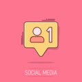Social media notification sign icon in comic style. Like, comment, follow vector cartoon illustration on white isolated background