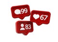 social media notifications icons for comments, likes and followers Royalty Free Stock Photo