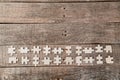 Social media. Online communication. Connecting people. Internet, network. Jigsaw puzzle on wooden surface. Copy space Royalty Free Stock Photo