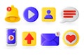 Social media plastic icons. speech bubble, bell navigation and contact icons. Vector glossy icon set Royalty Free Stock Photo