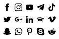 Social Media Popular Icon Collection. Facebook, Youtube, TikTok, Telegram, WhatsApp, Skype