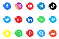 Social Media Popular Icon Collection. Facebook, Youtube, TikTok, Telegram, WhatsApp, Skype