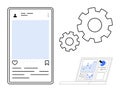 Social Media Post Analytics with Gear Mechanism and Data Visualization Elements Royalty Free Stock Photo