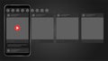 Social media post carousel dark theme. Cellphone screens carousel in black background. Social network interface.