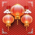 Chinse New Year Social Media Post Template With Lantern 3D Render Illustration