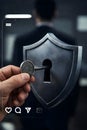Social Media Privacy Protection Concept With Secure Access Key And Digital Shield Interface Royalty Free Stock Photo