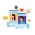 Social media profiles with speech bubble avatar carÃÂ¡cter