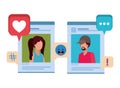 Social media profiles with speech bubble avatar character