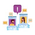 Social media profiles with speech bubble avatar character