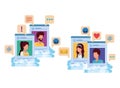 Social media profiles with speech bubble avatar character