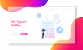 Social Media, Program Broadcasting Landing Page Template. Male Character Videographer or Blogger Record Video Reportage Royalty Free Stock Photo