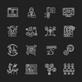 Social media promotion chalk white icons set on black background. Barter of products. Mass effect. Native integration Royalty Free Stock Photo