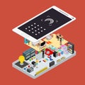 Social Media Promotion Online Concept 3d Isometric View. Vector