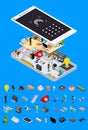 Social Media Promotion Online Concept and Elements Part 3d Isometric View. Vector