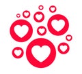 Social media reactions set icons like, love button, heart signs - vector