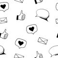 Social media seamless pattern. hand drawn doodle style. , minimalism, monochrome, sketch. wallpaper, textile, wrapping paper, Royalty Free Stock Photo