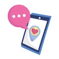 Social media smartphone pointer location love heart speech bubble
