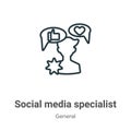 Social media specialist outline vector icon. Thin line black social media specialist icon, flat vector simple element illustration Royalty Free Stock Photo