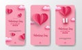 Social media stories banner greeting card for valentine`s day with heart shape paper cut style illustration and soft pink Royalty Free Stock Photo