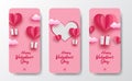 Social media stories banner greeting card for valentine`s day with paper cut style illustration and soft pink background Royalty Free Stock Photo