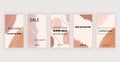 Social media stories banners with nude abstract freehand brush stroke watercolor shapes