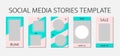 Social media stories template. Set of 5 layout for story for bloggers and SMM. Mint green and pink color palette. Easy to edit web