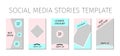 Social media stories template. Set of 5 layout for story for bloggers and SMM. Pink and blue pastel color palette. Easy to edit