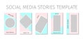 Social media stories template. Set of 5 layout story for bloggers and SMM. Pink and blue pastel color palette. Easy to edit web