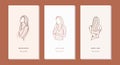 Social media story template with female sketches. Abstract earth color shapes, line art background design for personal, fashion