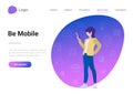 Social Media Technology Mobile Lifestyle Flat style landing page banner vector illustration. Millennial consuming online content.