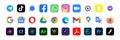 Social media - Telegram, TikTok, Facebook, Instagram etc. Google LLC. Official logotypes of Google Apps. Adobe Products. Internet