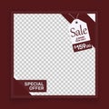 Social media template for furniture or fashion promotion banner. red color advertising with price tag frame photo vector