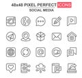 Social media thin line icon set. Message, call, chat, email, smartphone, pinpointer, like, camera, box unique icons