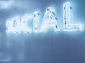 Social Media Type font Neon Signage on wall Blue tonel