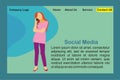 Social media vector illustration conccept with girl in casual using smartphone for landing page